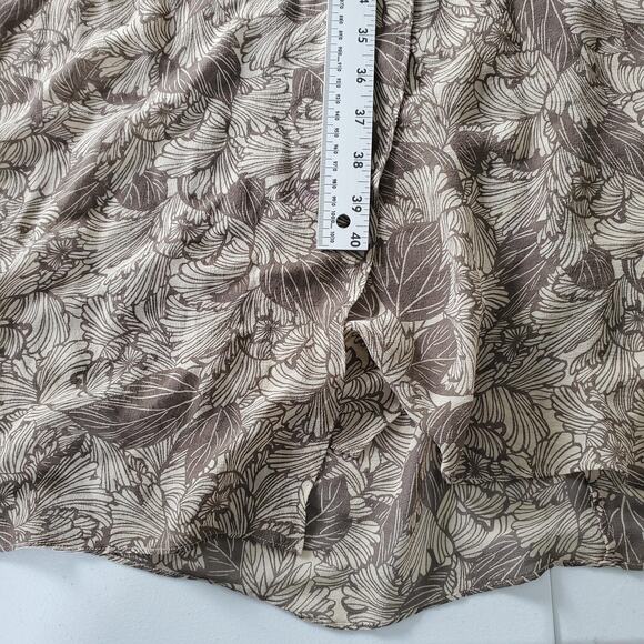 Whimsy Fairy Silk Wrap Dress Womens 8 Brown Leaf Sheer V Neck Maxi Short Sleeve - Picture 6 of 10